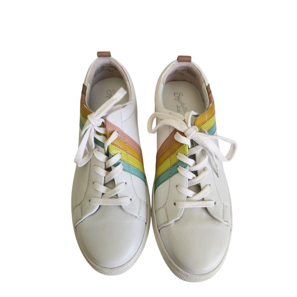 Anthropologie Seychelles Stand Out Sneakers womens sz 9.5 leather rainbow retro